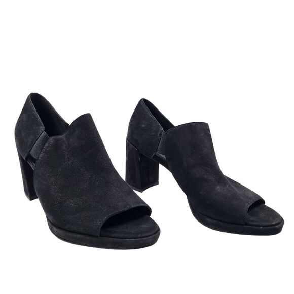 Eileen Fisher Shoes - EILEEN FISHER Womens 8 Suede Cut Out Peep Toe Heeled Shoes NWOT Black Pull On
